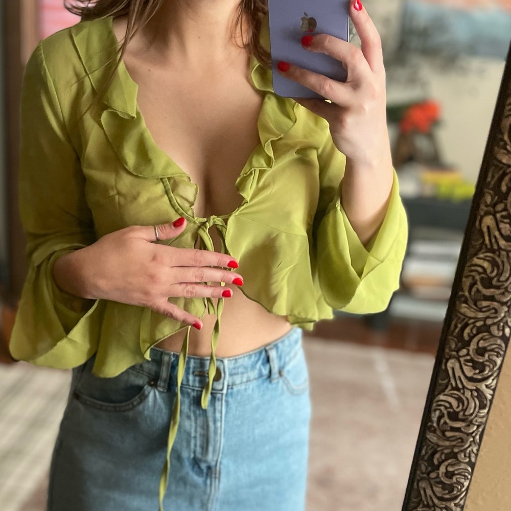 Sheer Green Ruffled Women's throw over top